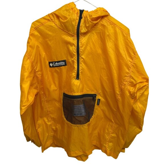 Columbia Boy's Sz.14-16 Windbreaker Rain Jacket Packable Yellow Hood Half Zip - Picture 1 of 10